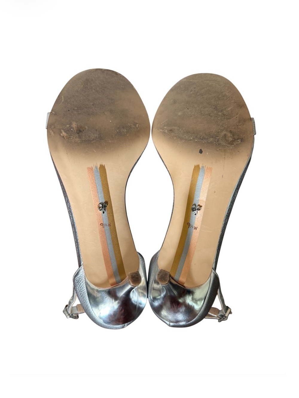 Sam Edelman Silver Metallic T-Strap Heeled Sandals-Size 9.5 Like New - Picture 5 of 11